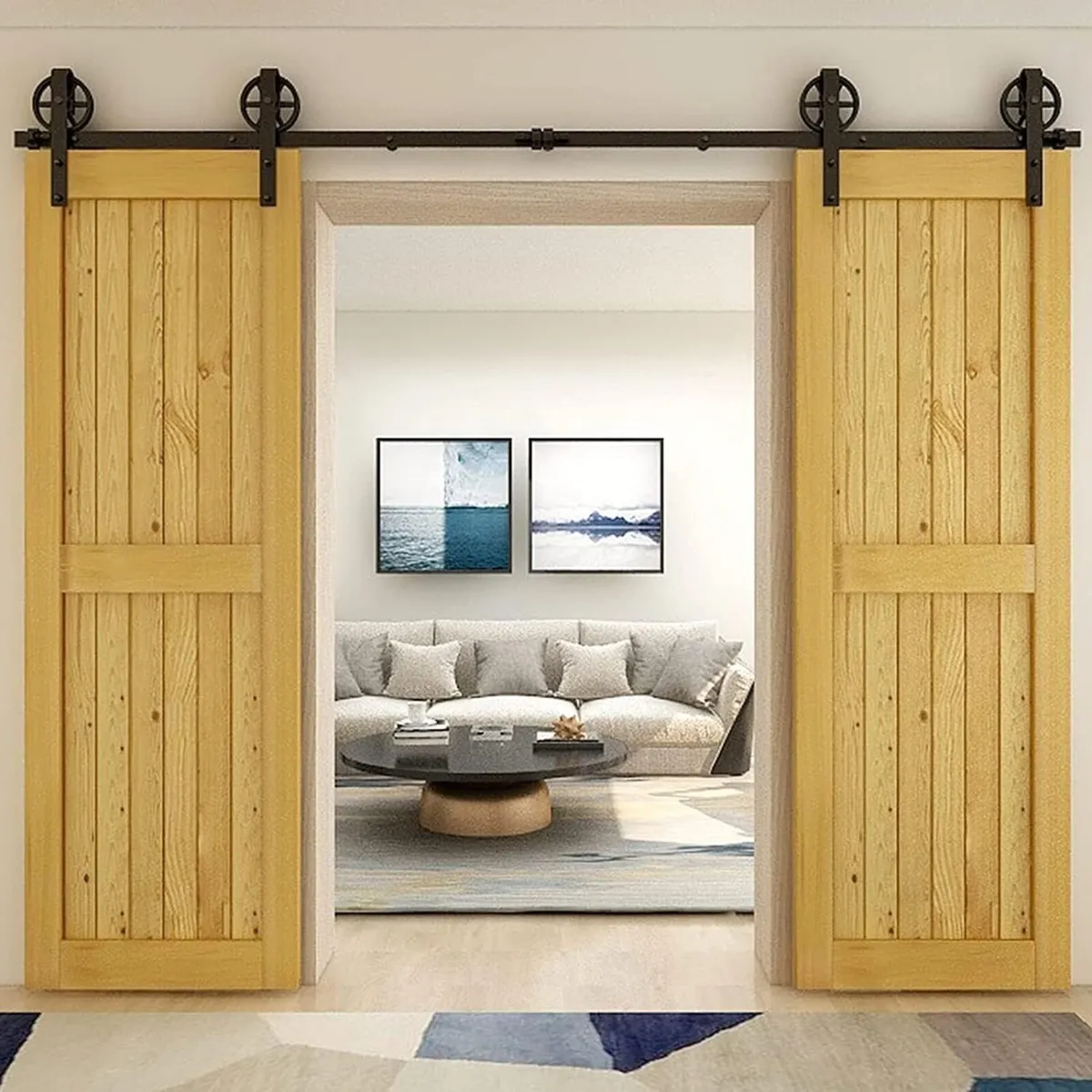 10FT Double Sliding Barn Door Hardware Kit - Image 3