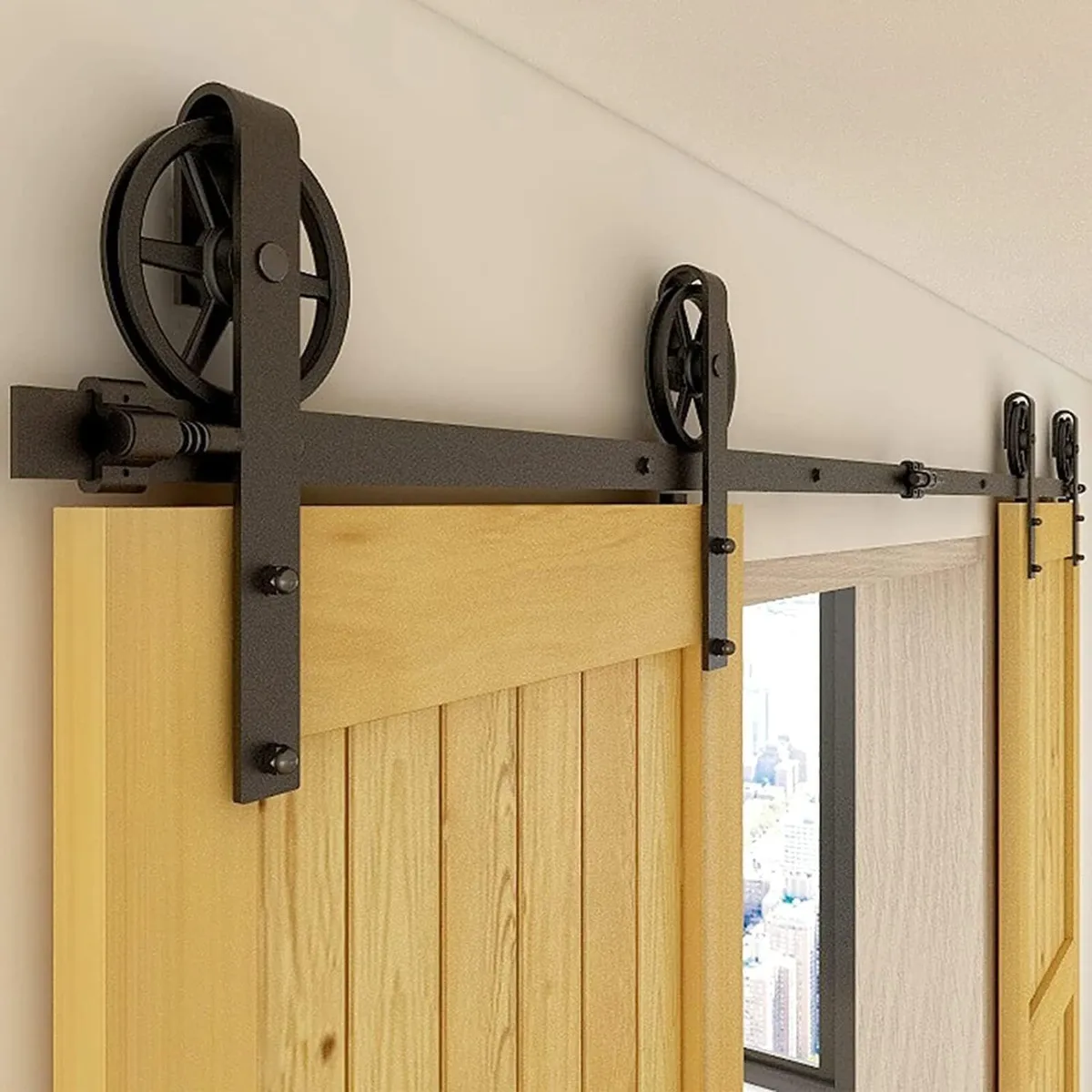 10FT Double Sliding Barn Door Hardware Kit - Image 4