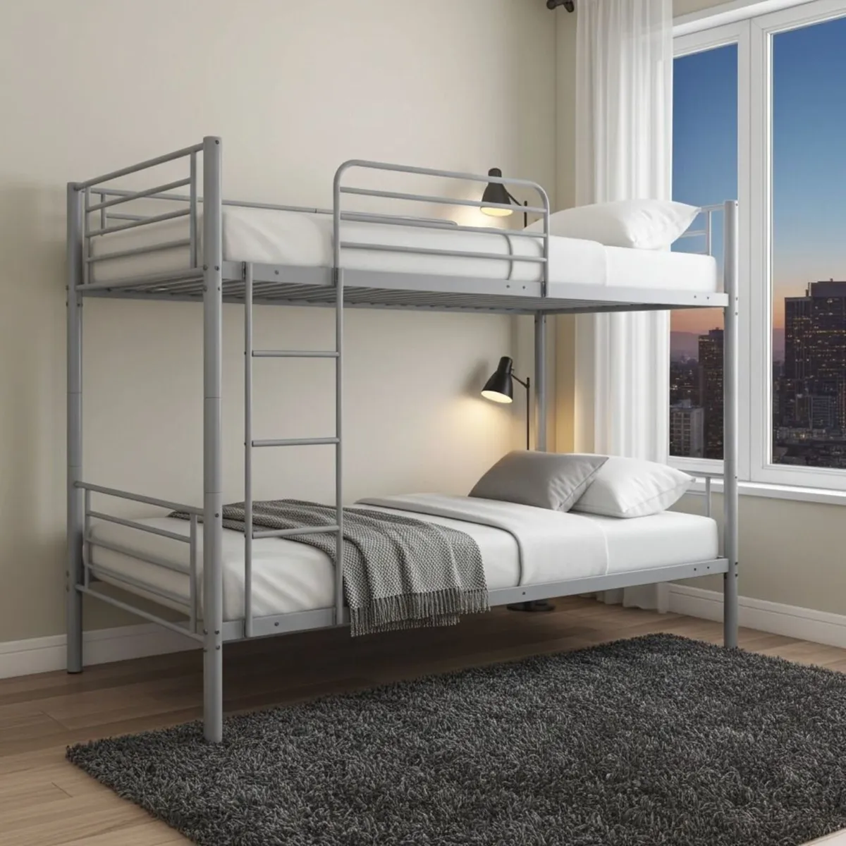Metal Single Bunk Bed Frame- Grey, Free Delivery - Image 1