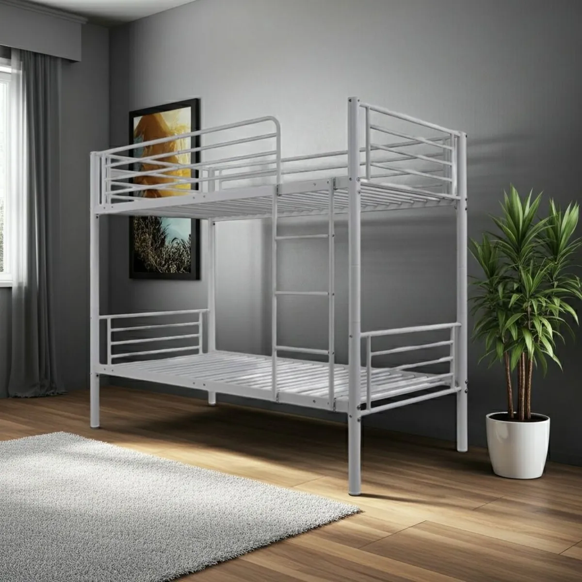 Metal Single Bunk Bed Frame- Grey, Free Delivery - Image 2