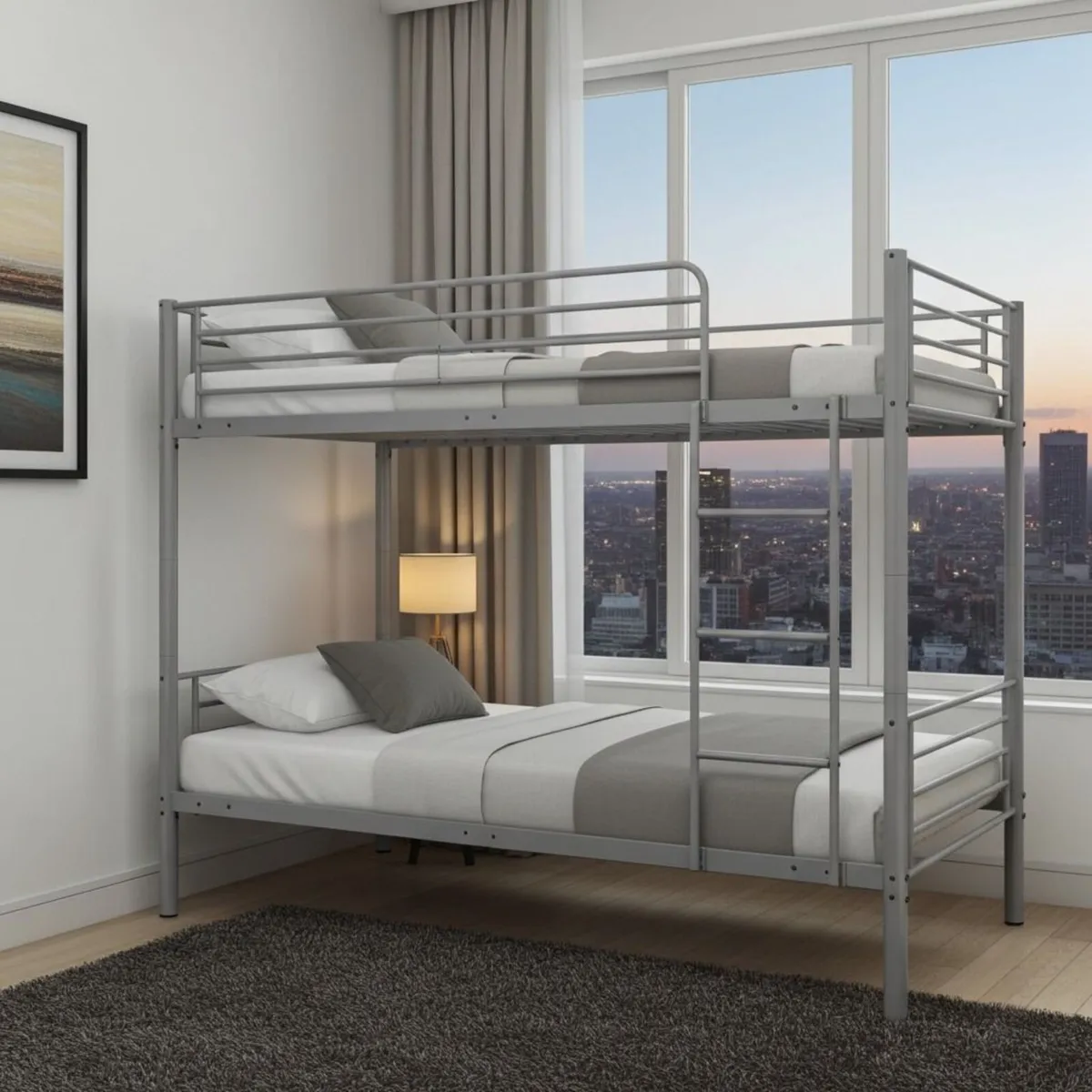 Metal Single Bunk Bed Frame- Grey, Free Delivery - Image 1