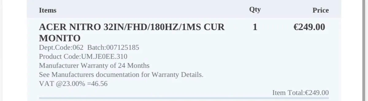 Acer 32” curved monitor - Image 2