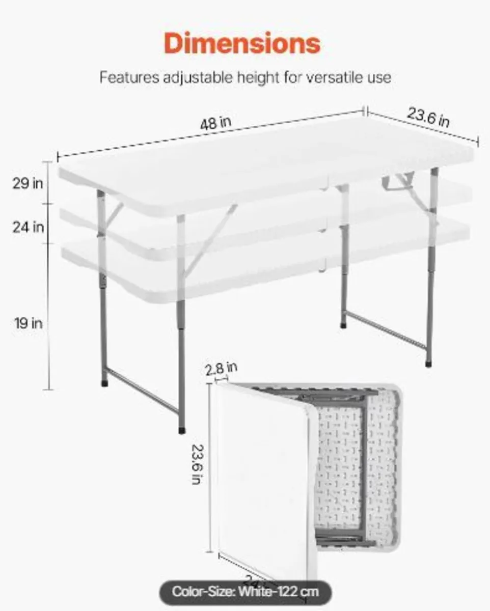 Folding Table, 4 Ft Heavy Duty Portable - Image 3