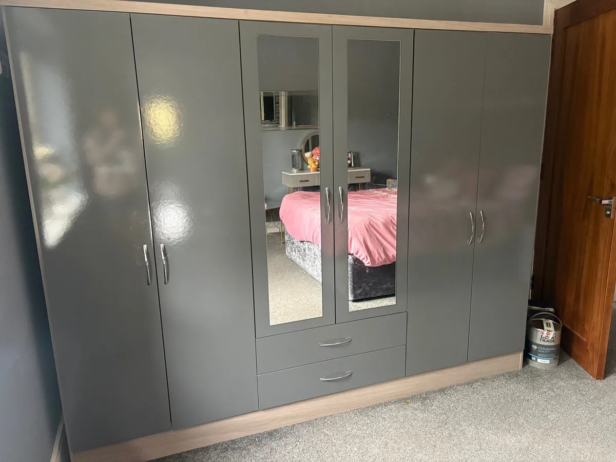 2X Wardrobe 6 Door Grey and Wardrobe 6 Door white - Image 1