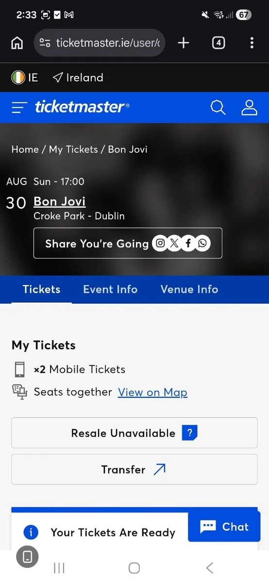 Bon Jovi 2 Tickets side by side - Image 1