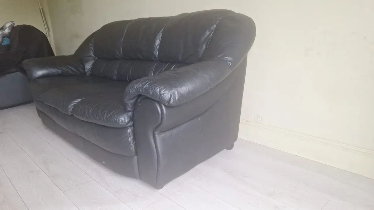 Black Leather Couch 3 seater - Image 1