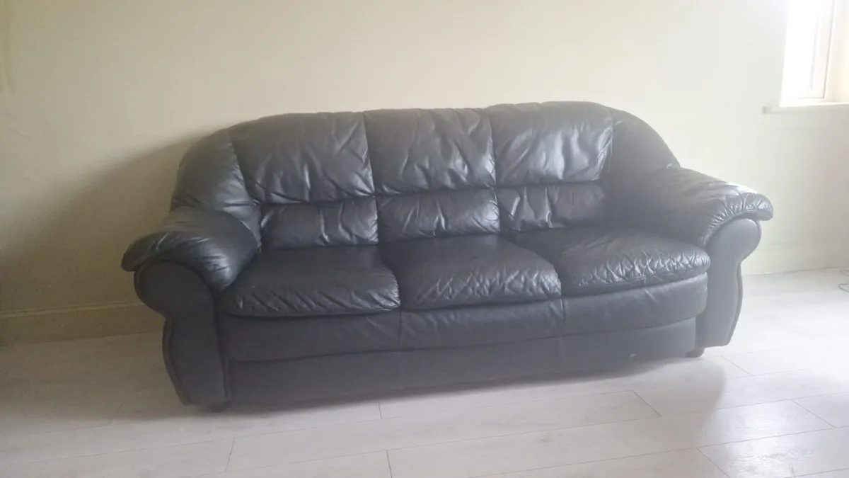 Black Leather Couch 3 seater - Image 2
