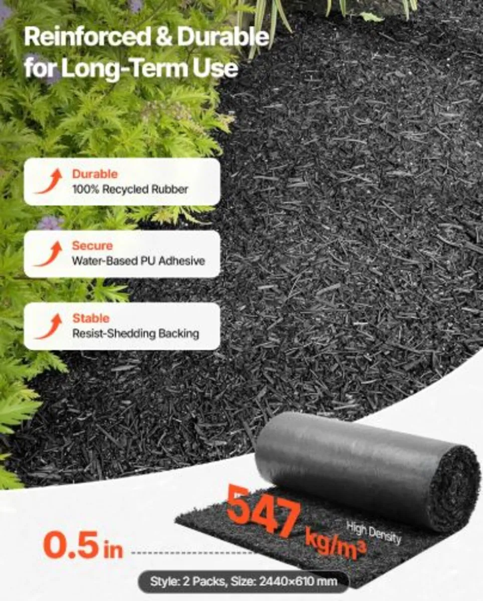 Rubber Mulch Mat Roll, 2 Rolls 244 x 59 cm Recycle - Image 3