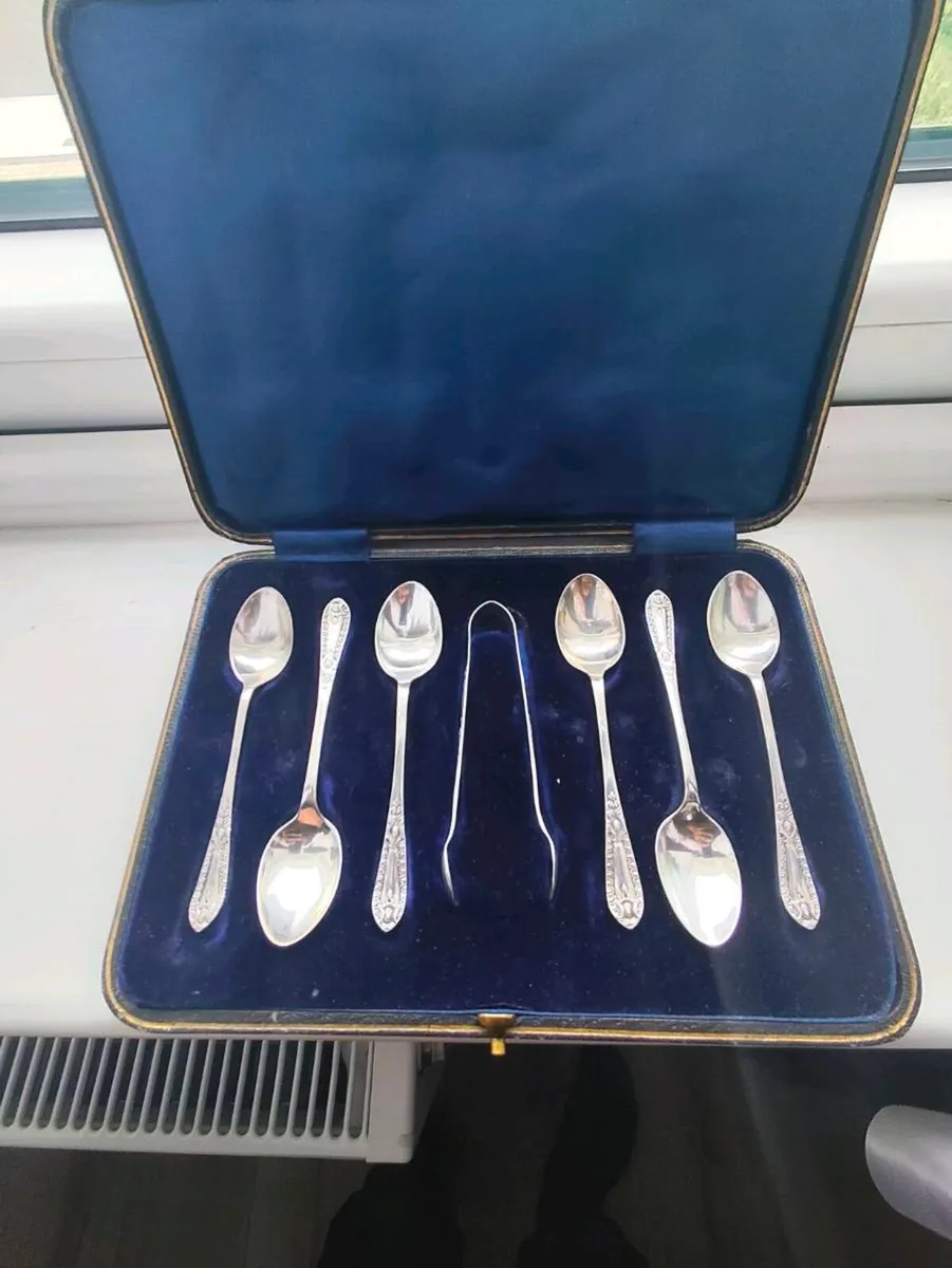 Sterling silver antique teaspoon set - Image 1