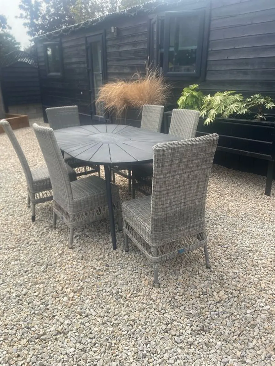 Garden furniture. Table 6 chairs . 2 seater , chair and storage box  . - Image 1