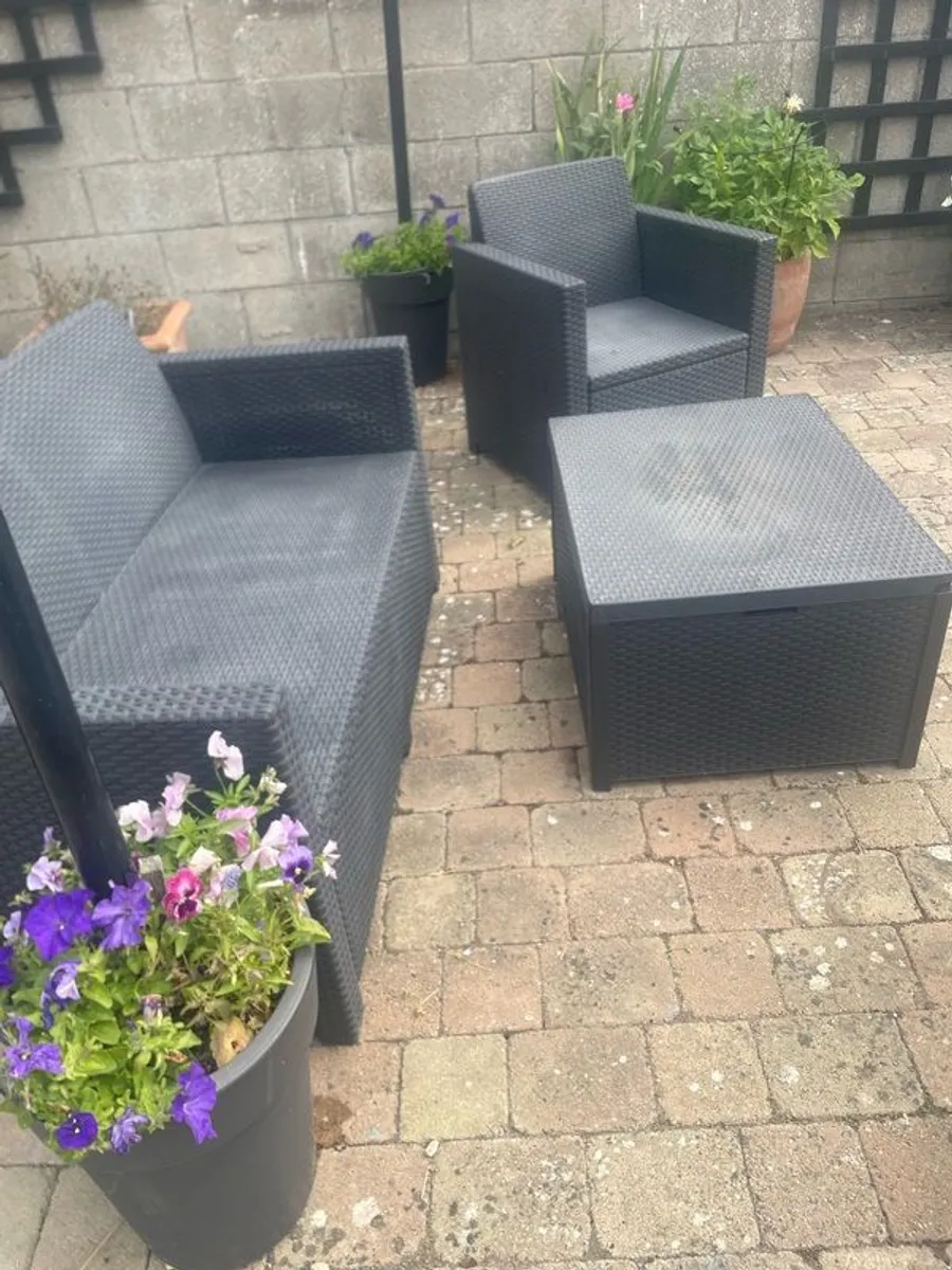 Garden furniture. Table 6 chairs . 2 seater , chair and storage box  . - Image 4