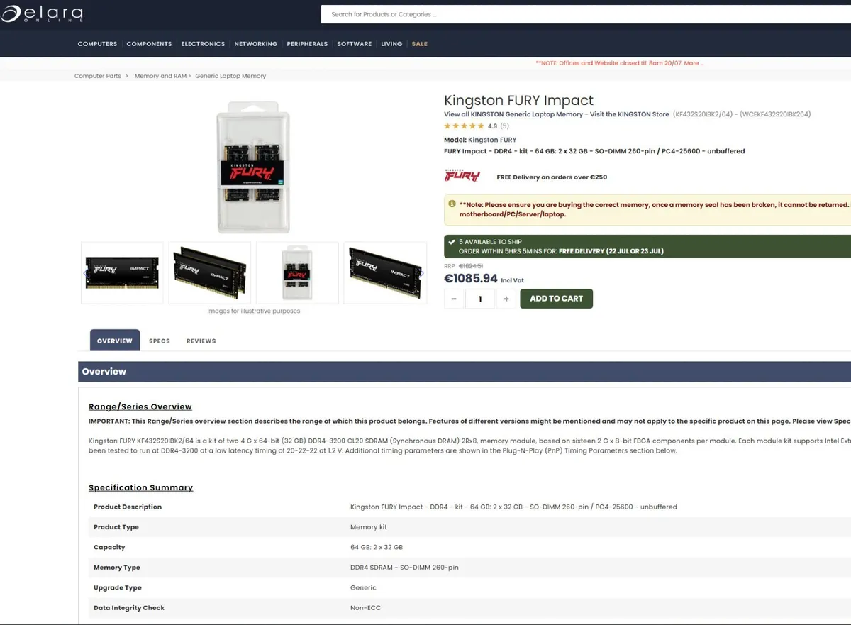 Kingston FURY Impact 64GB, DDR4 laptop RAM, new - Image 2