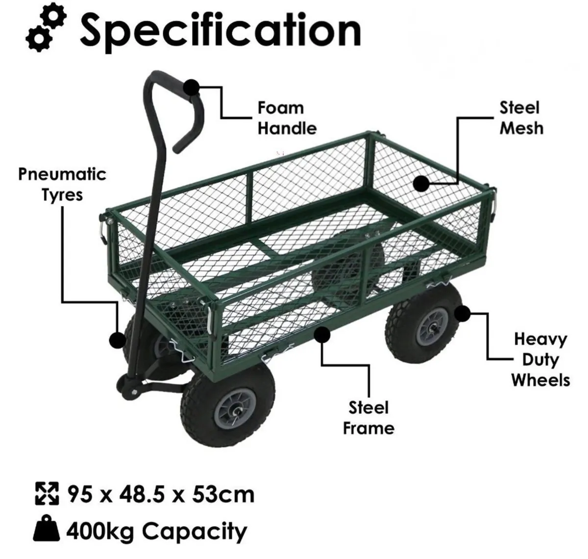 Heavy Duty Metal Garden Cart Trolley 400kg Capacit - Image 3