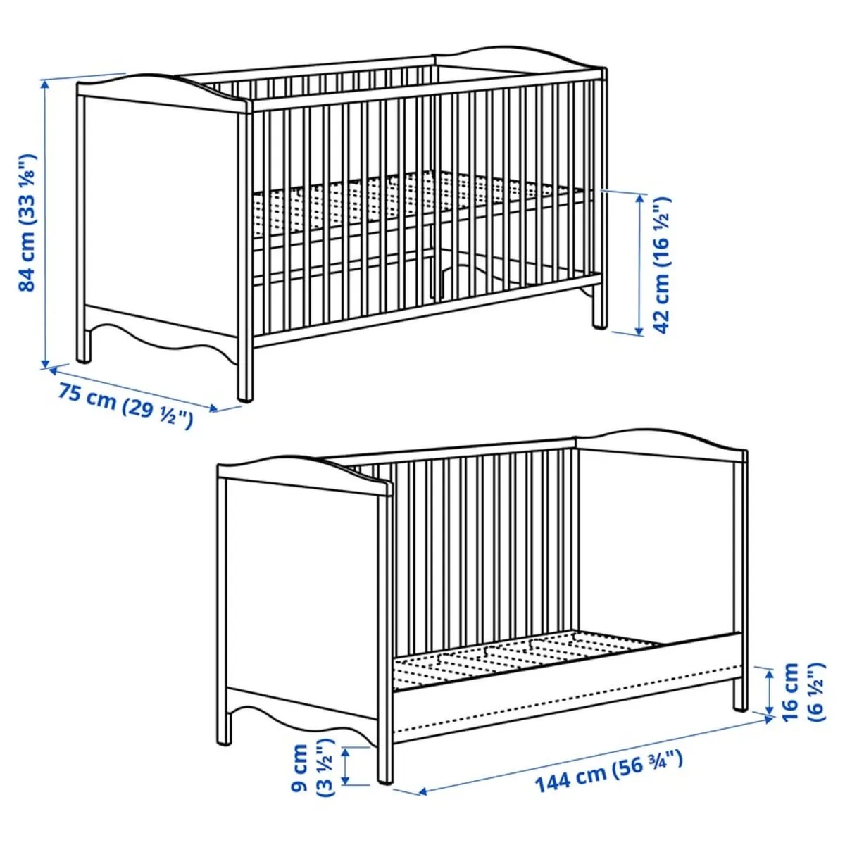 Baby Cot with Mattress 70x140cm - Image 4