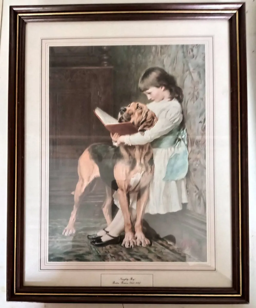 Two Vintage Dog Cat Girl Pictures - Image 2