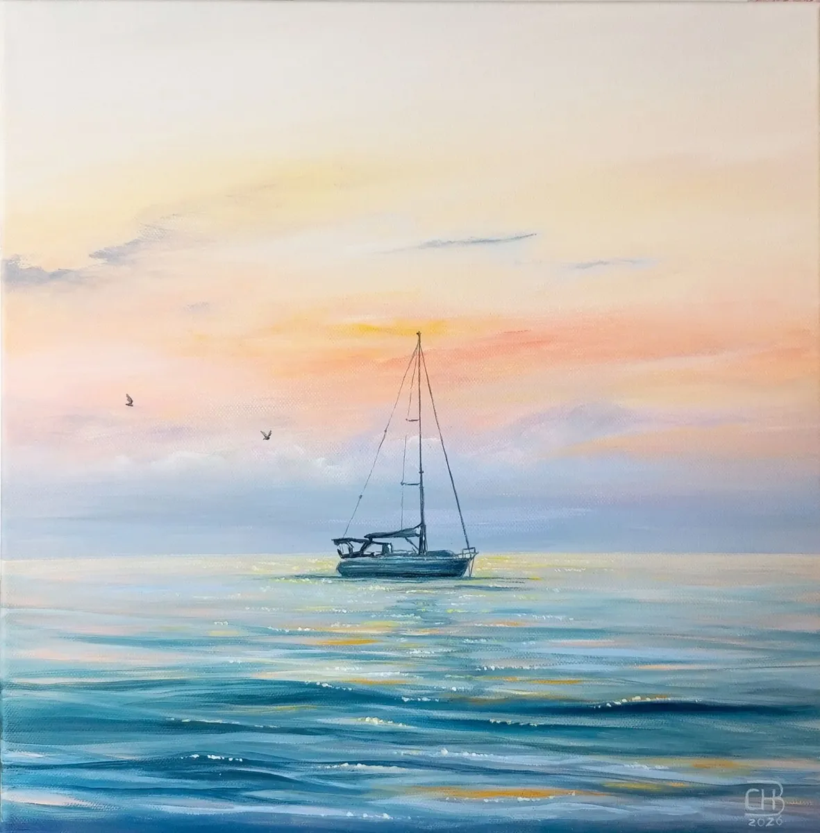 Original Seascape Painting 40x40cm - Image 2