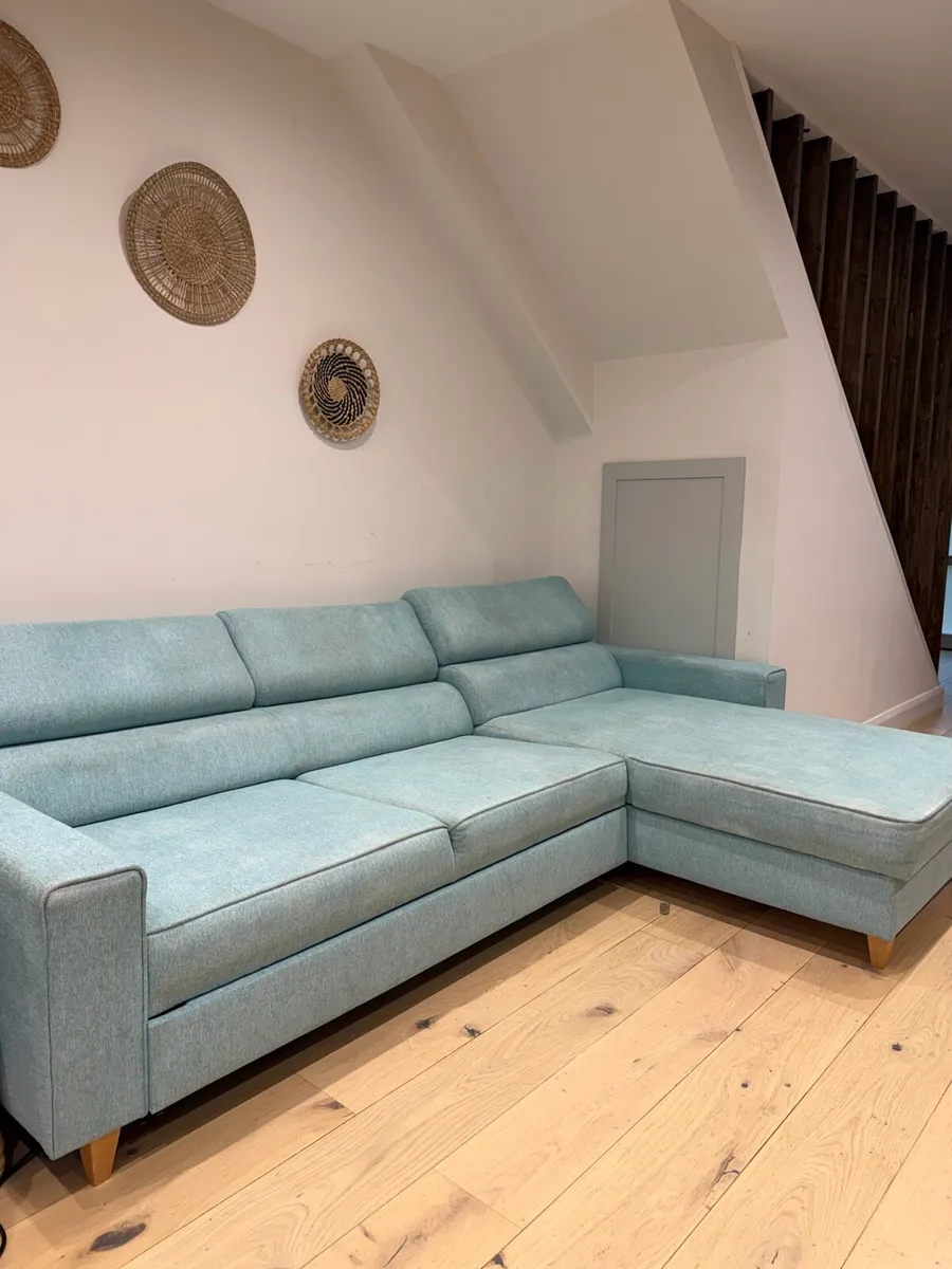 Teal blue sofa bed couch - Image 1