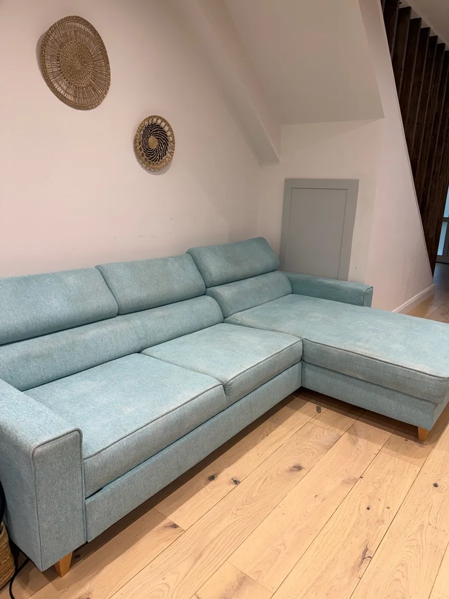 Teal blue sofa bed couch - Image 2
