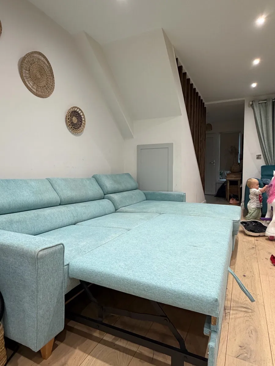 Teal blue sofa bed couch - Image 3