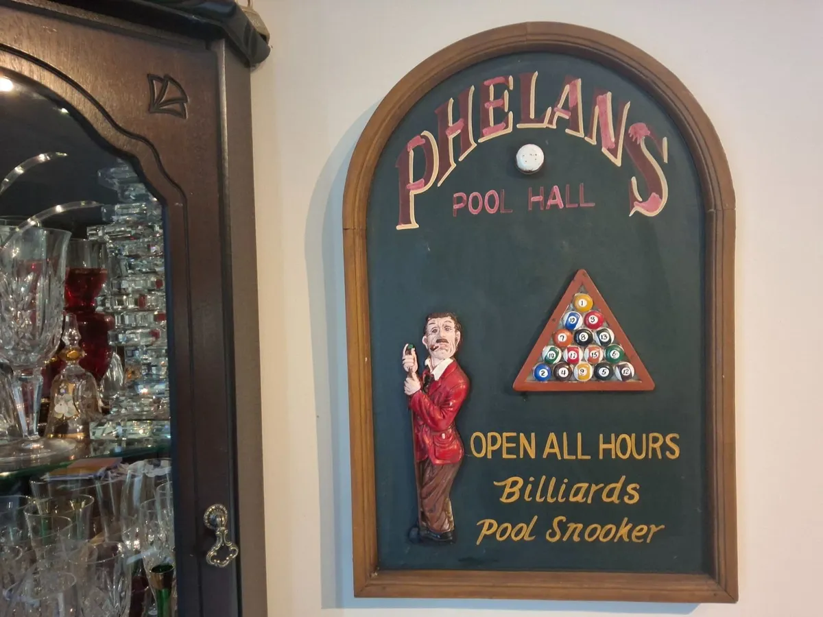 Vintage Phelan's 3D Pool Hall Wooden Sign - Bar / - Image 1