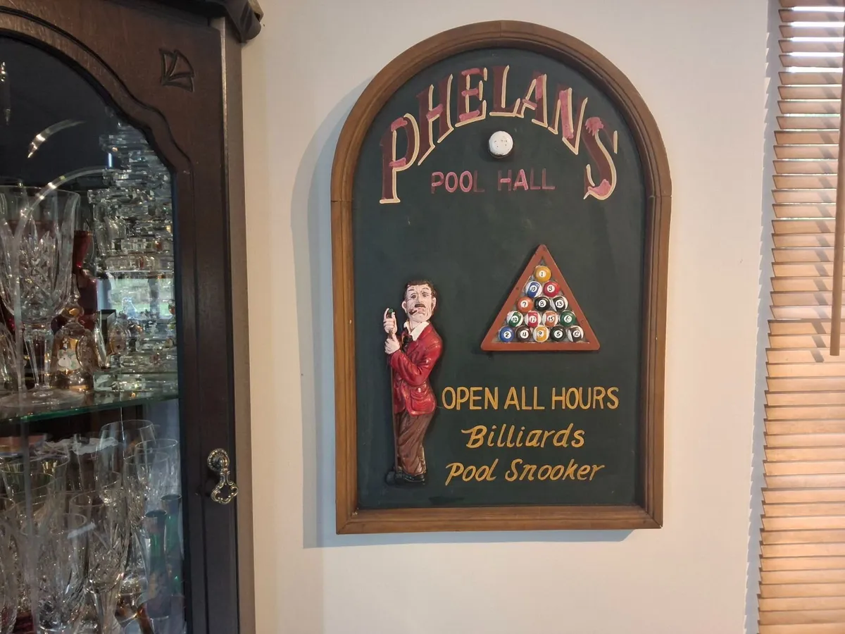 Vintage Phelan's 3D Pool Hall Wooden Sign - Bar / - Image 3