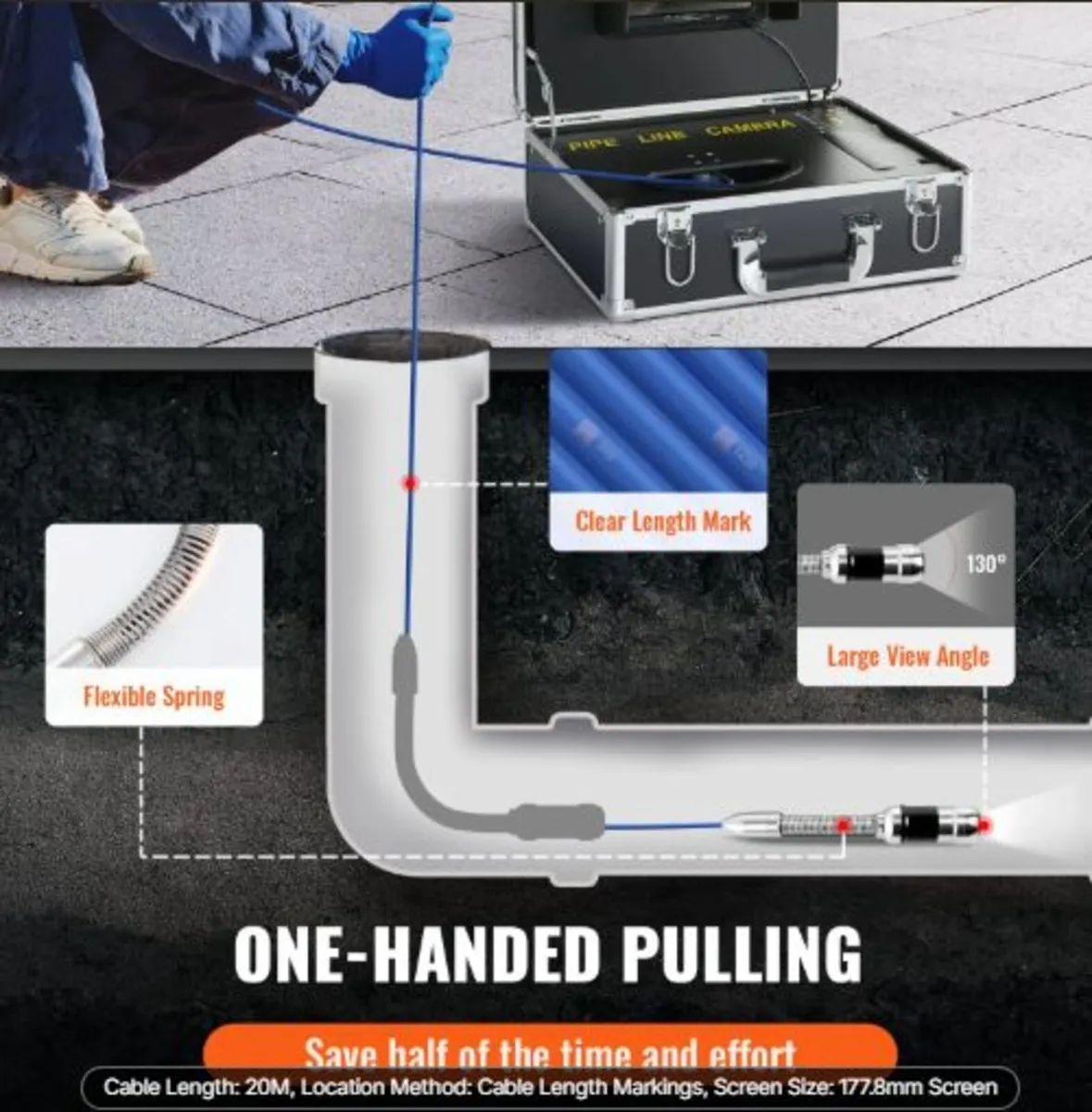Sewer Camera Pipe Inspection Camera 17.8cm Screen - Image 3