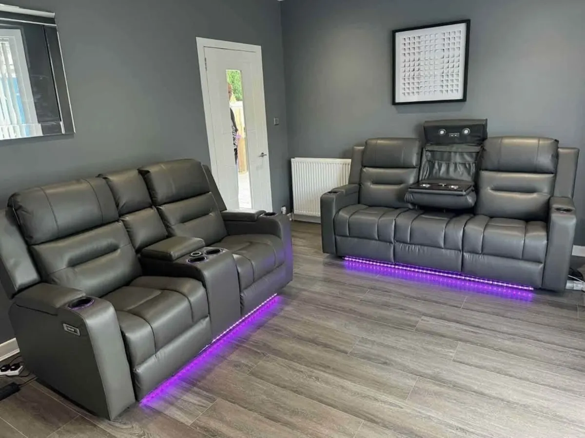 Titan 3+2 Dark Grey Electric Leather Recliner Sofa - Image 2