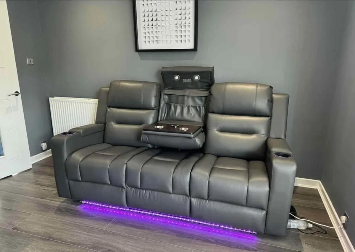 Titan 3+2 Dark Grey Electric Leather Recliner Sofa - Image 3