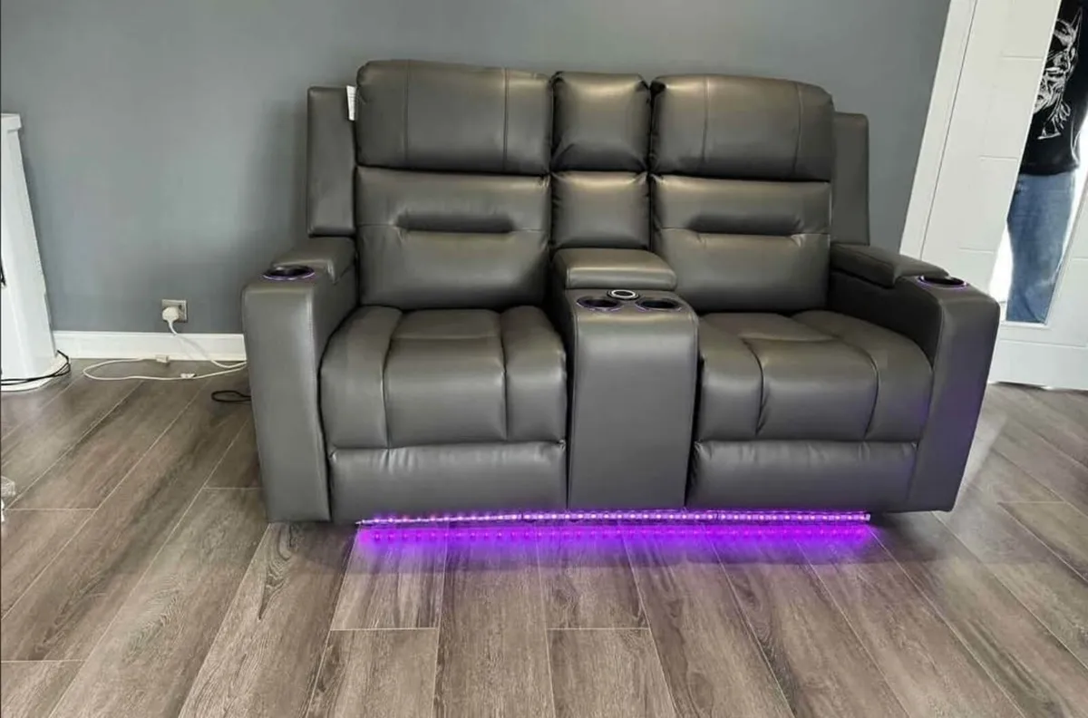 Titan 3+2 Dark Grey Electric Leather Recliner Sofa - Image 4
