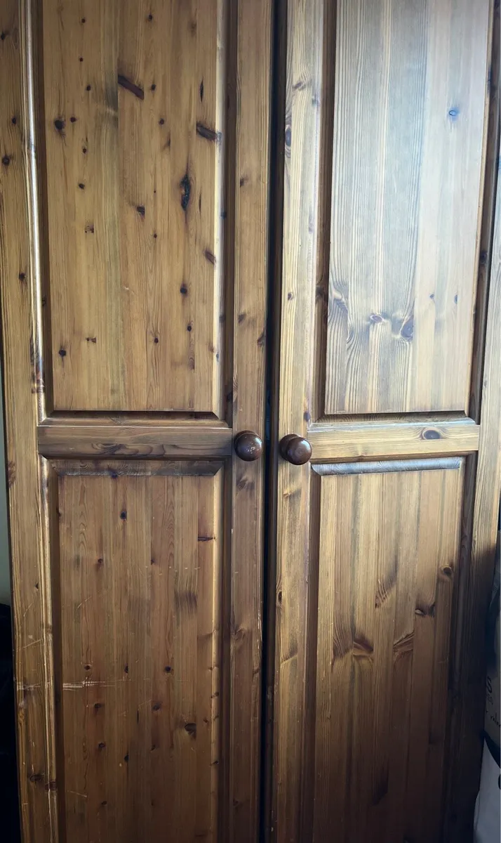 Solid Double Pine Stained Wardrobe - Image 3