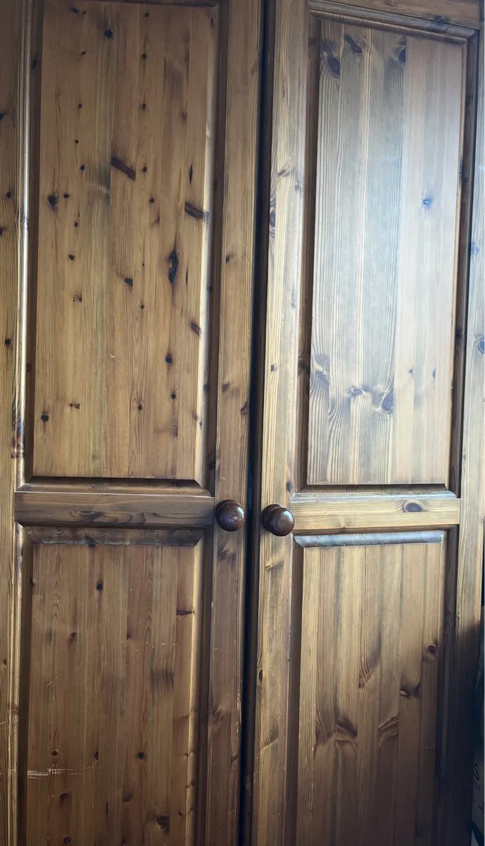 Solid Double Pine Stained Wardrobe - Image 1