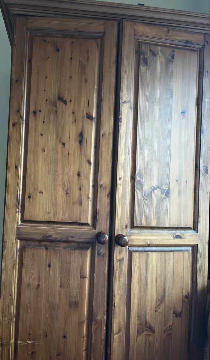 Solid Double Pine Stained Wardrobe - Image 2