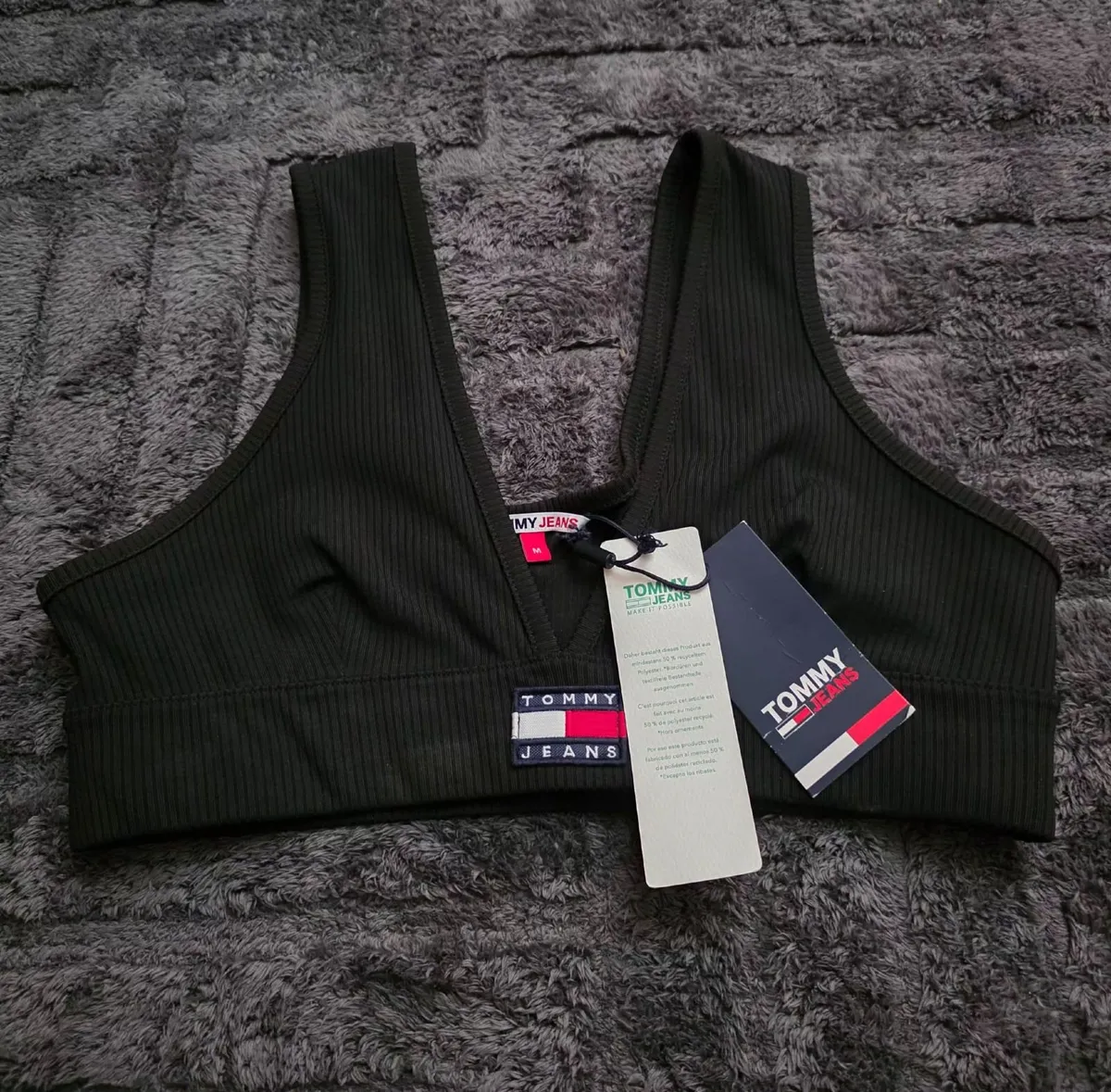 Tommy Jeans Ribbed Bralette – Black – Size M
