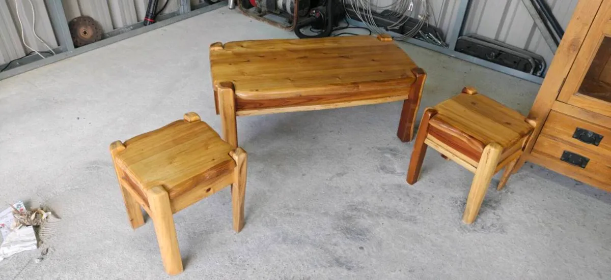 Rustic handmade Acacia wood coffee table with matc - Image 1