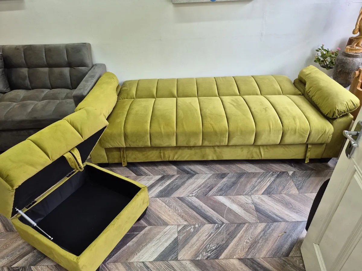 Sofa Bed with Storage & Pouffe 210cm Yadhi Lime - Image 2