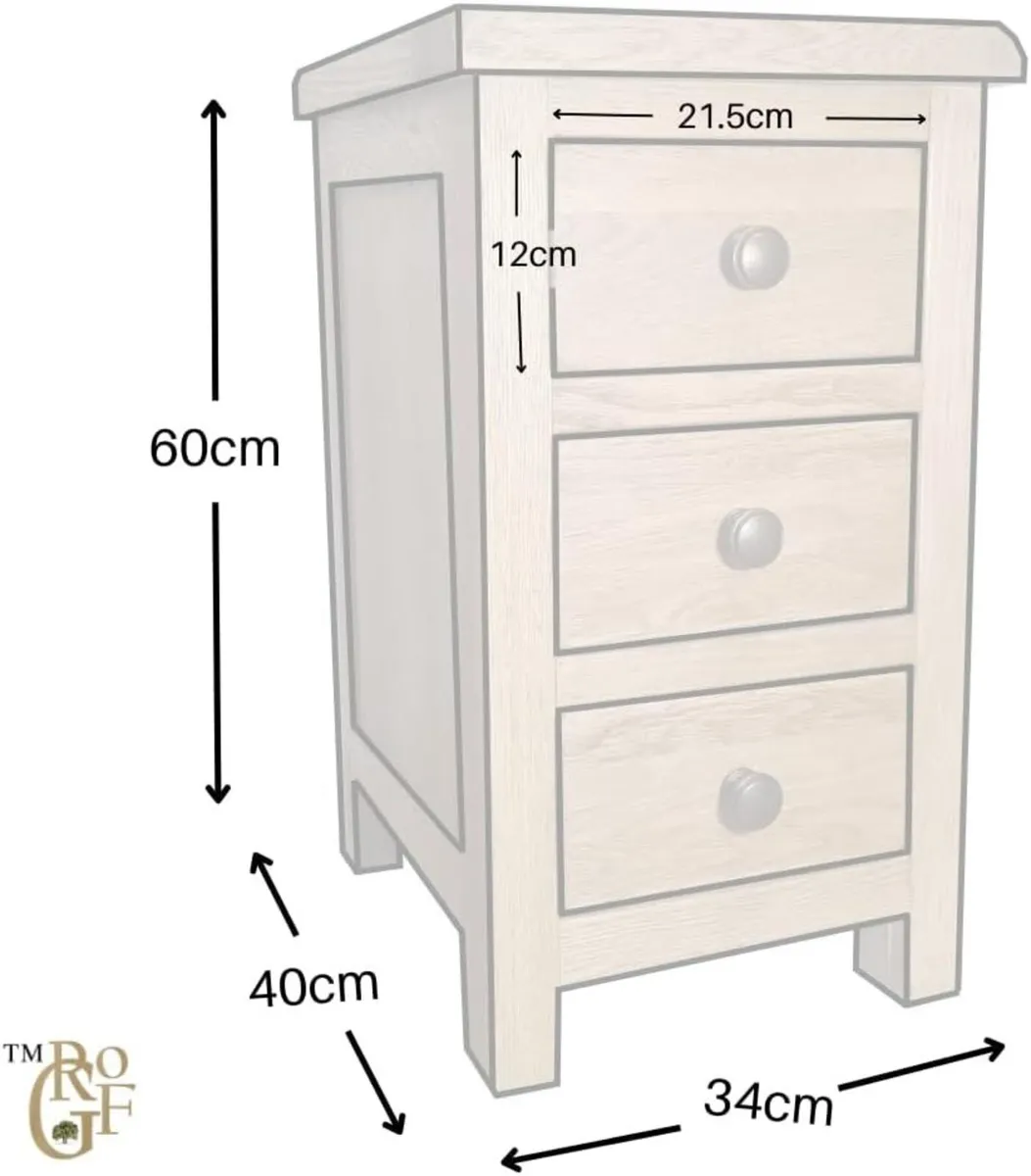 Oak Bedside Table Slim 3 Drawer Wooden Nightstands - Image 2