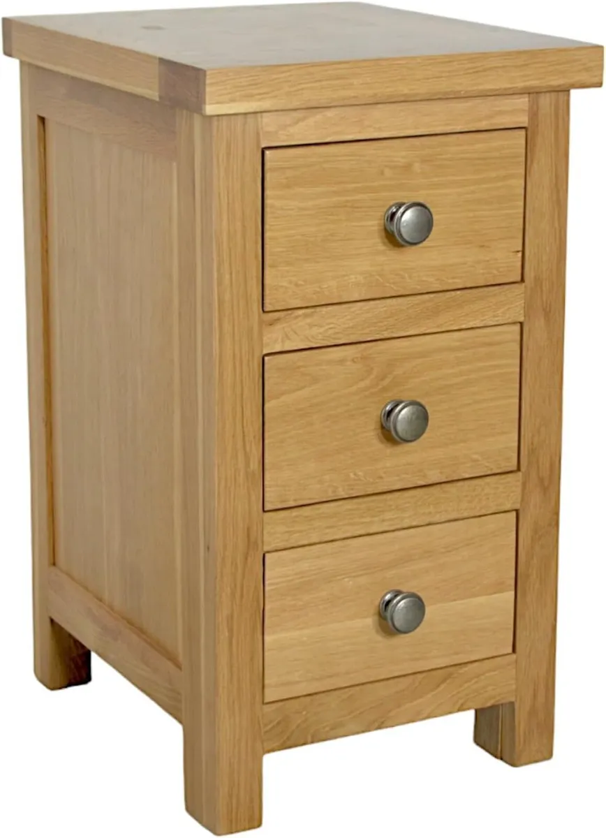 Oak Bedside Table Slim 3 Drawer Wooden Nightstands - Image 3