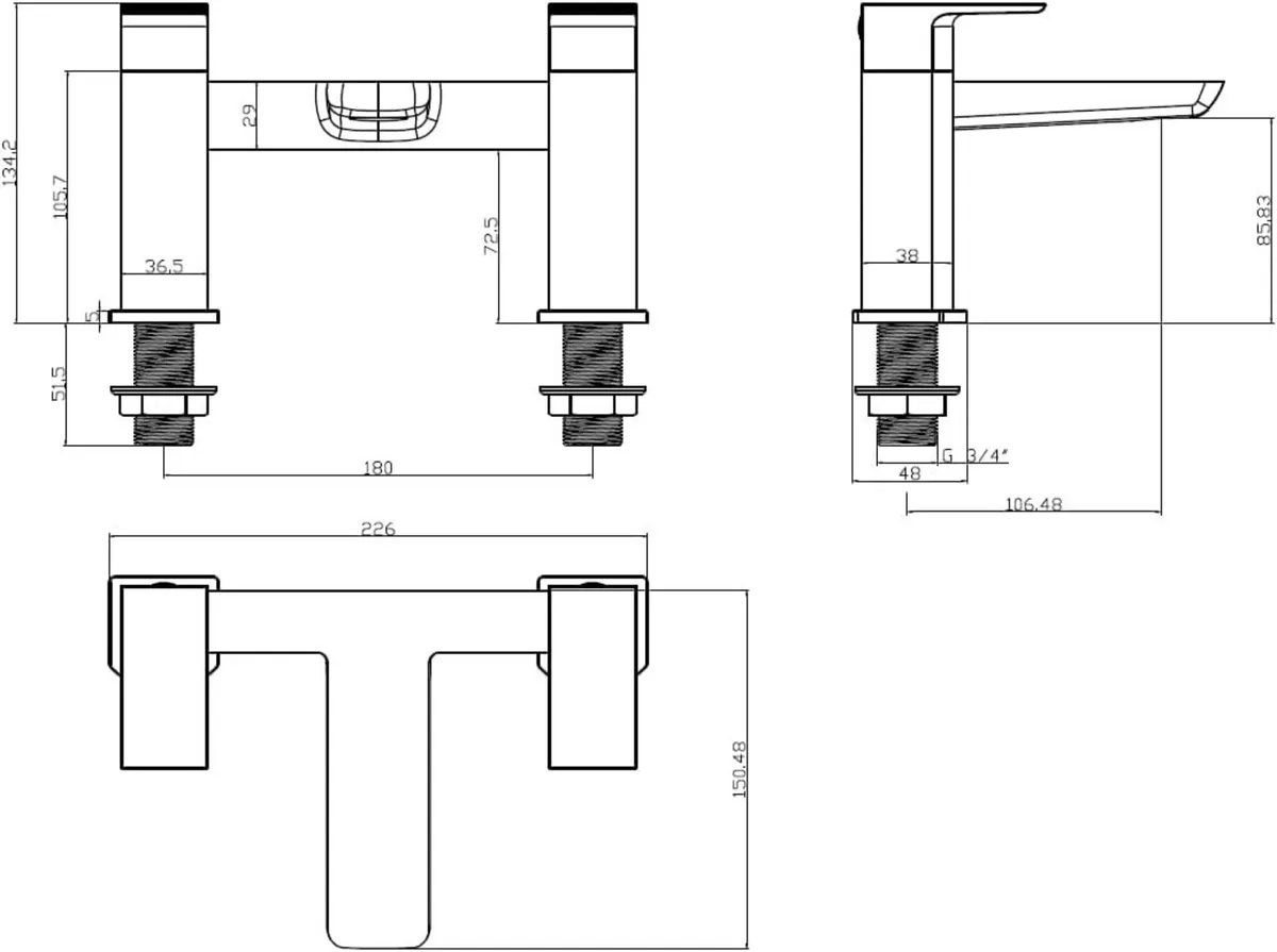 Bath Filler Mixer Tap Faucet Bathtub Bathroom Sink - Image 2
