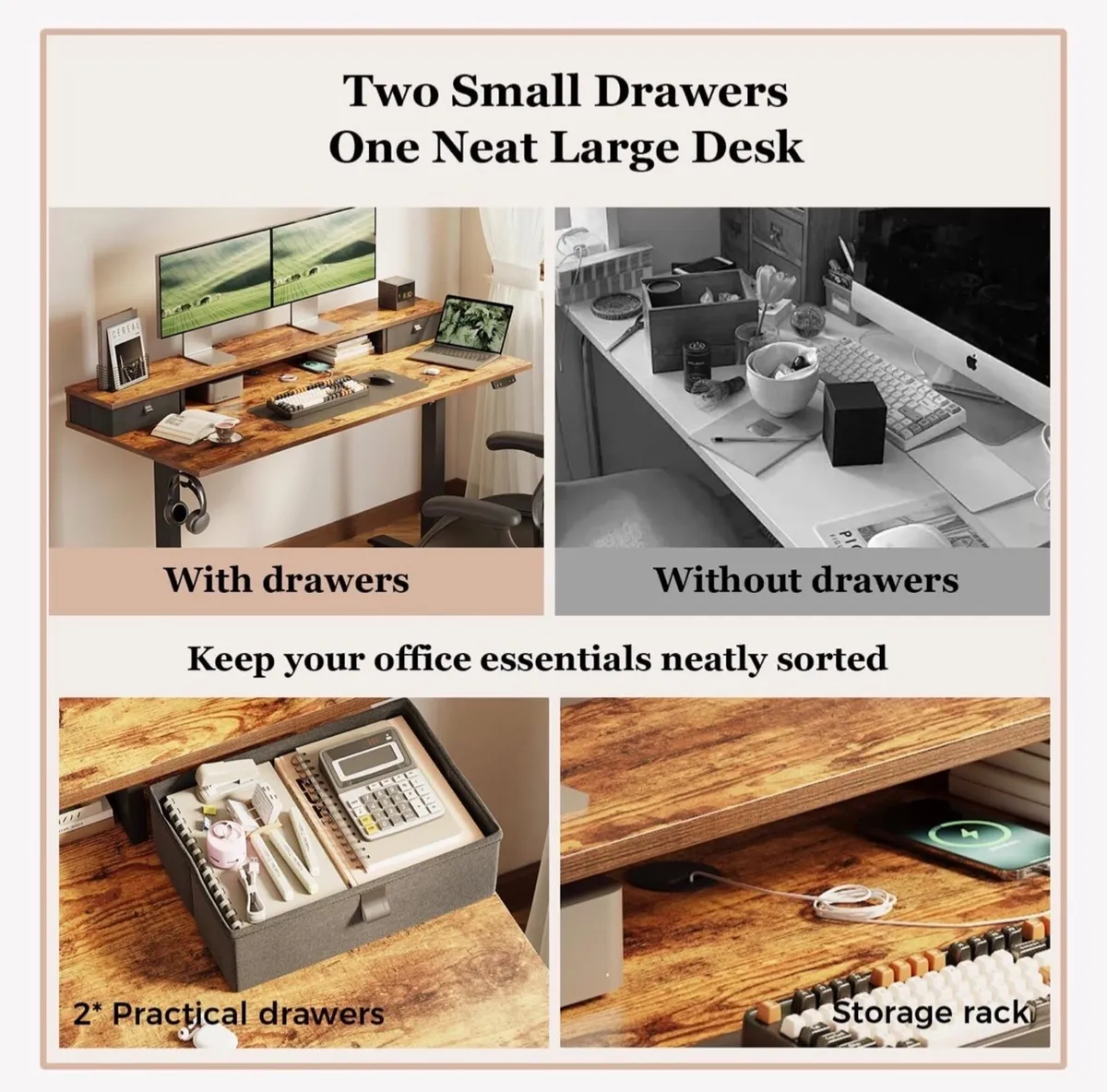 Electric Height Adjustable Desk, with 2 Fabric Dra - Image 4