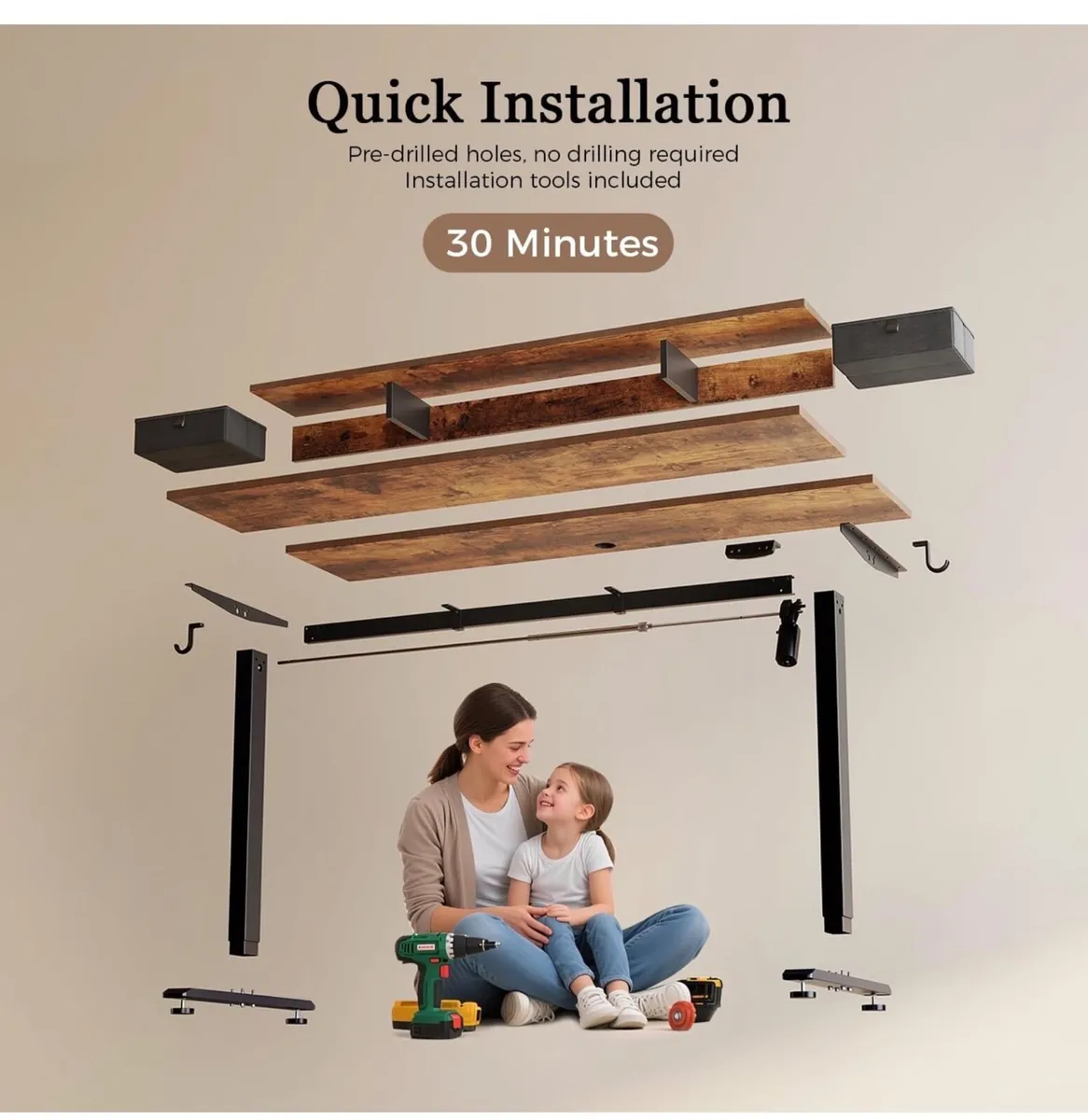Electric Height Adjustable Desk, with 2 Fabric Dra - Image 2
