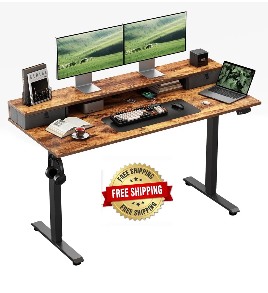 Electric Height Adjustable Desk, with 2 Fabric Dra - Image 1