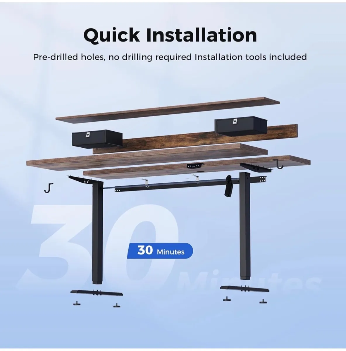 Electric Adjustable Height Desk, with 2 Fabric Dra - Image 2