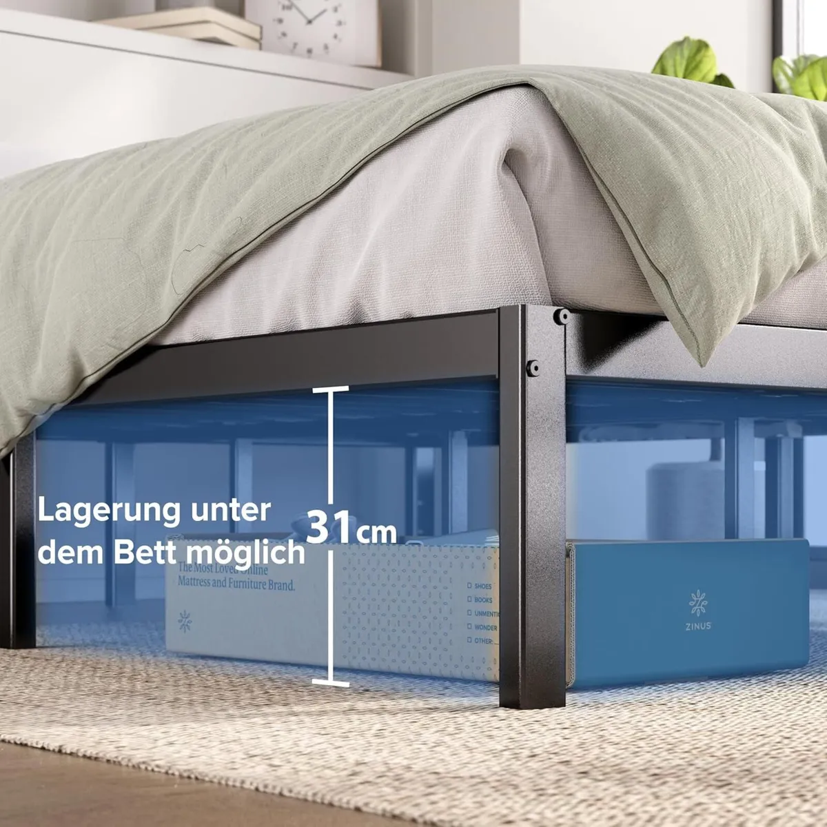 Elias Metal Platform Bed Frame 36CM High Headboard - Image 4