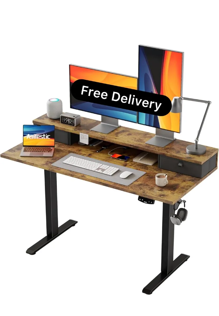 Electric Adjustable Height Desk, with 2 Fabric Dra - Image 1