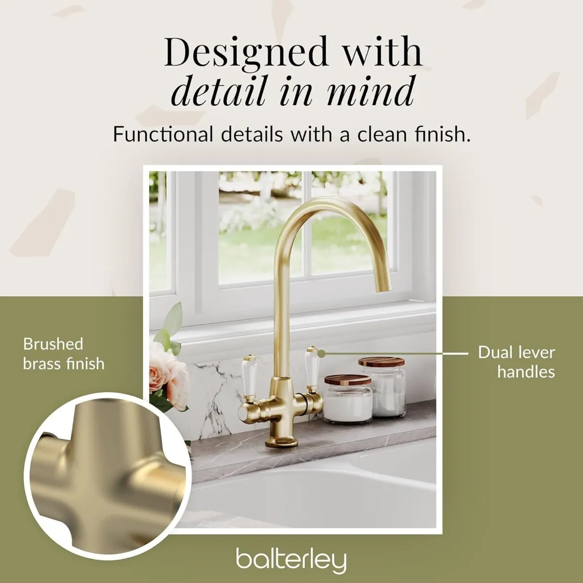 Kitchen Tap with Dual Lever Handles Mono Mixer - Image 3