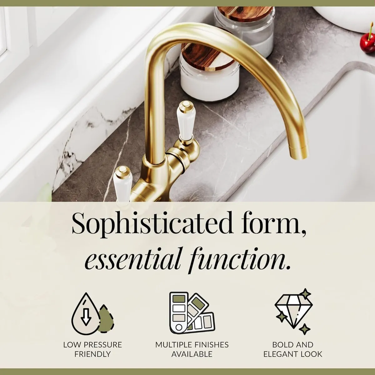 Kitchen Tap with Dual Lever Handles Mono Mixer - Image 4