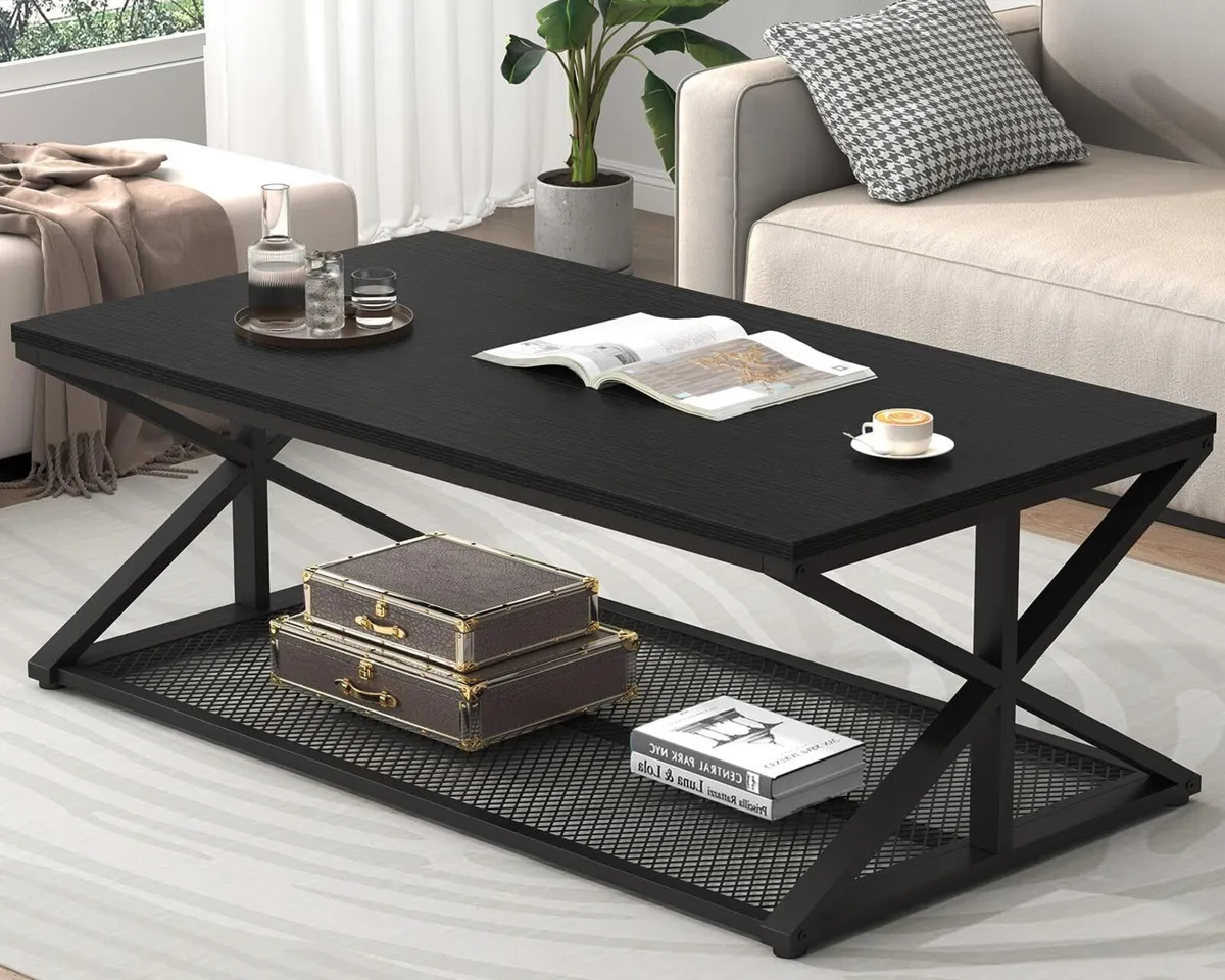 Coffee Table with Storage Modern Wood Metal - Image 1