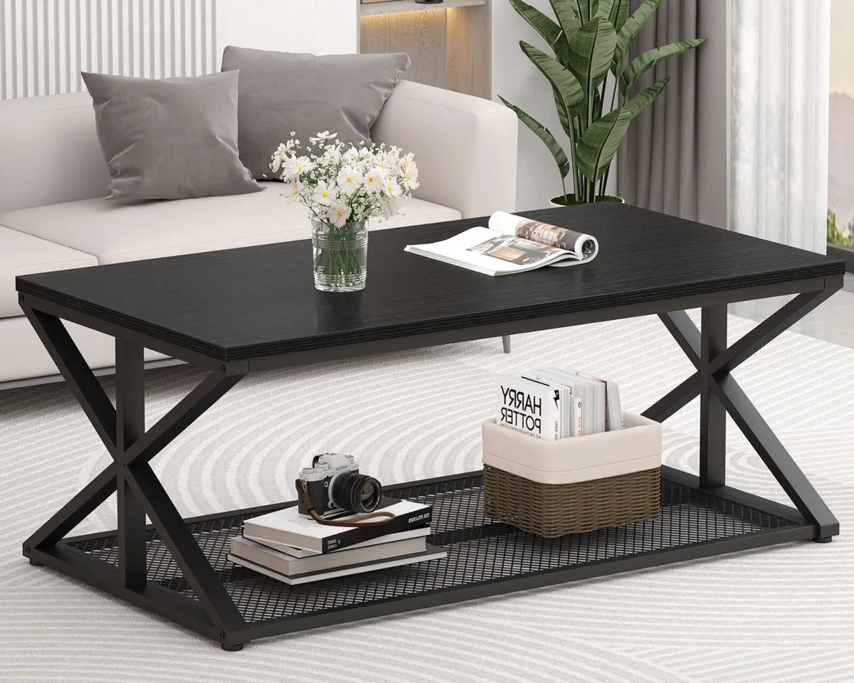Coffee Table with Storage Modern Wood Metal - Image 3