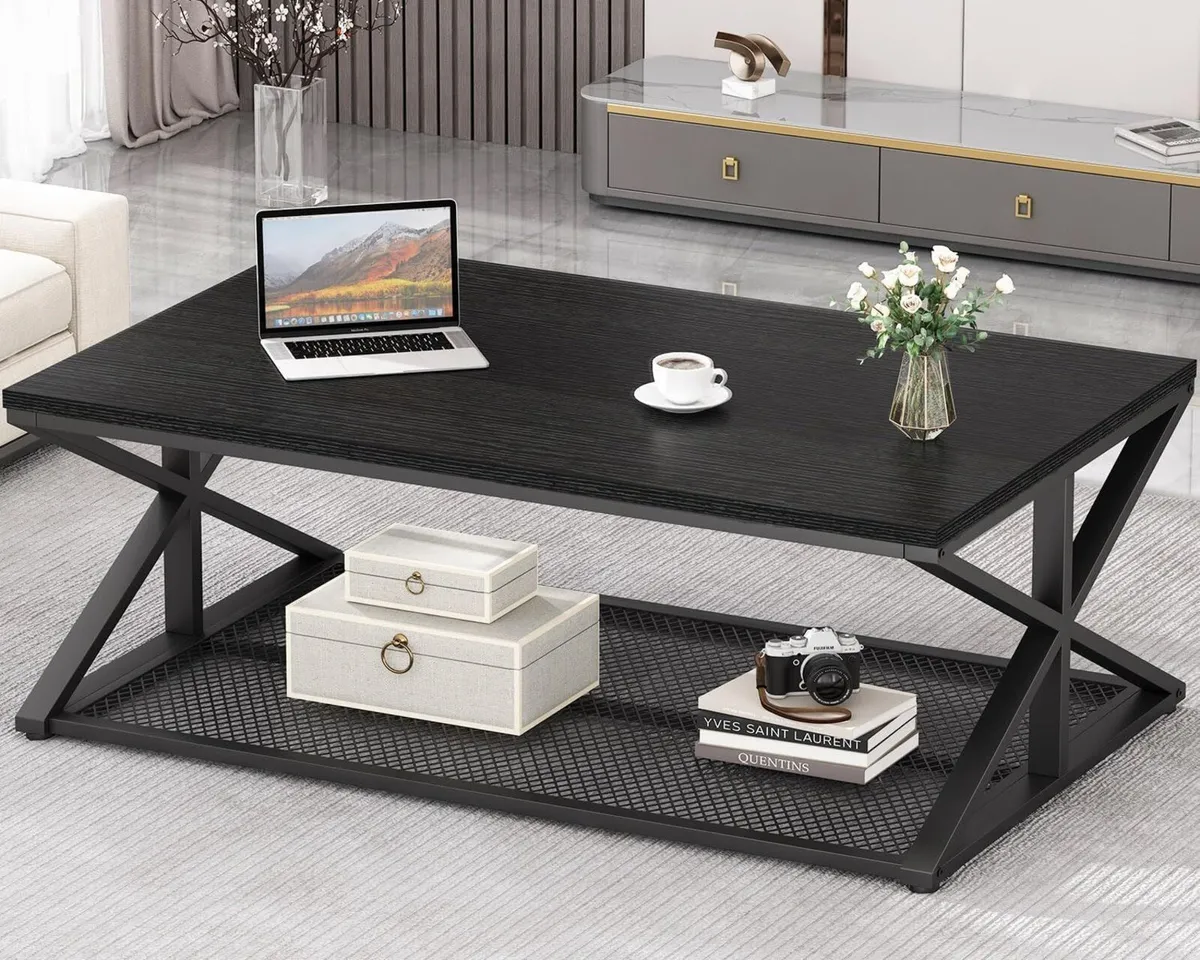 Coffee Table with Storage Modern Wood Metal - Image 4