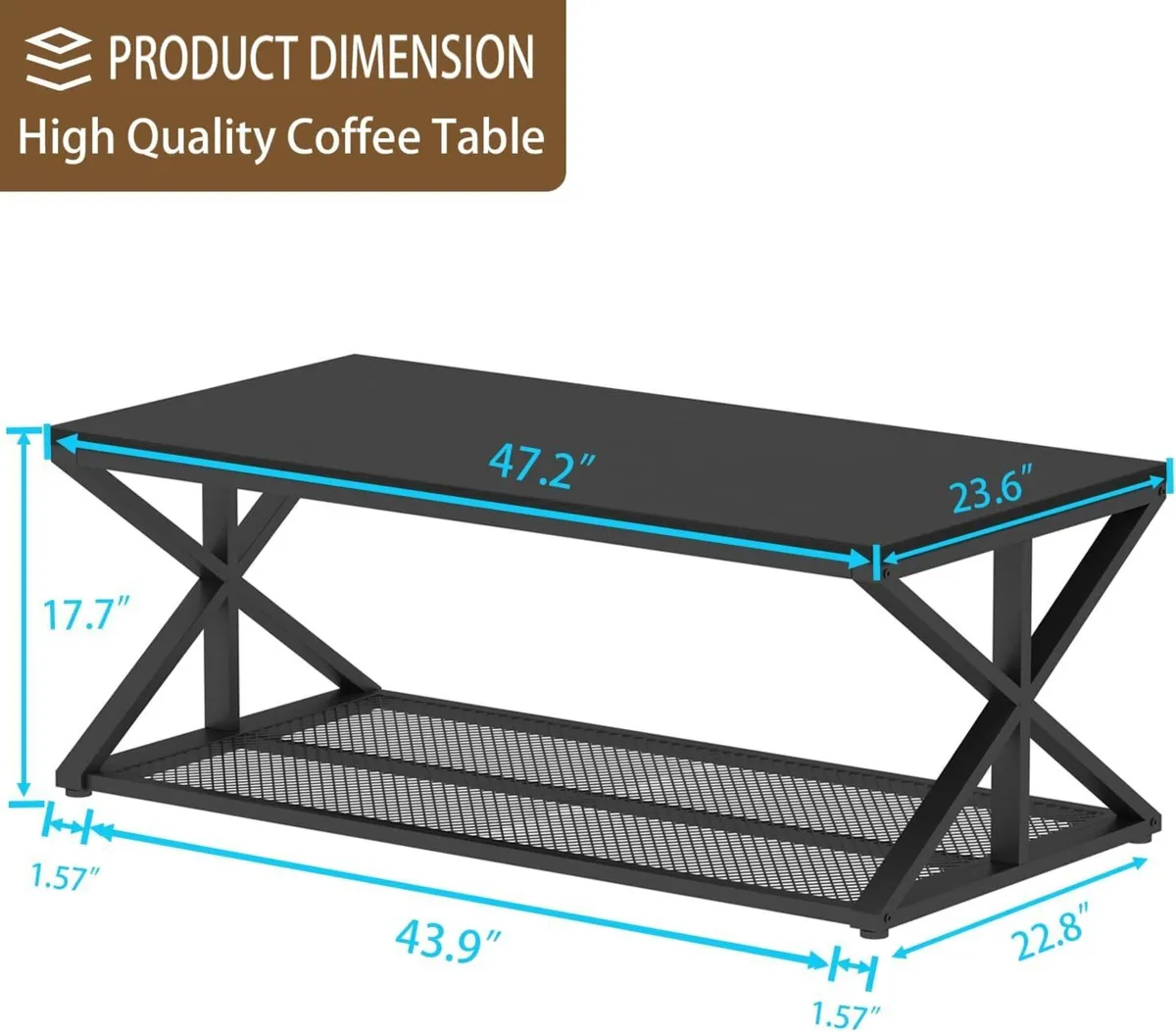 Coffee Table with Storage Modern Wood Metal - Image 2